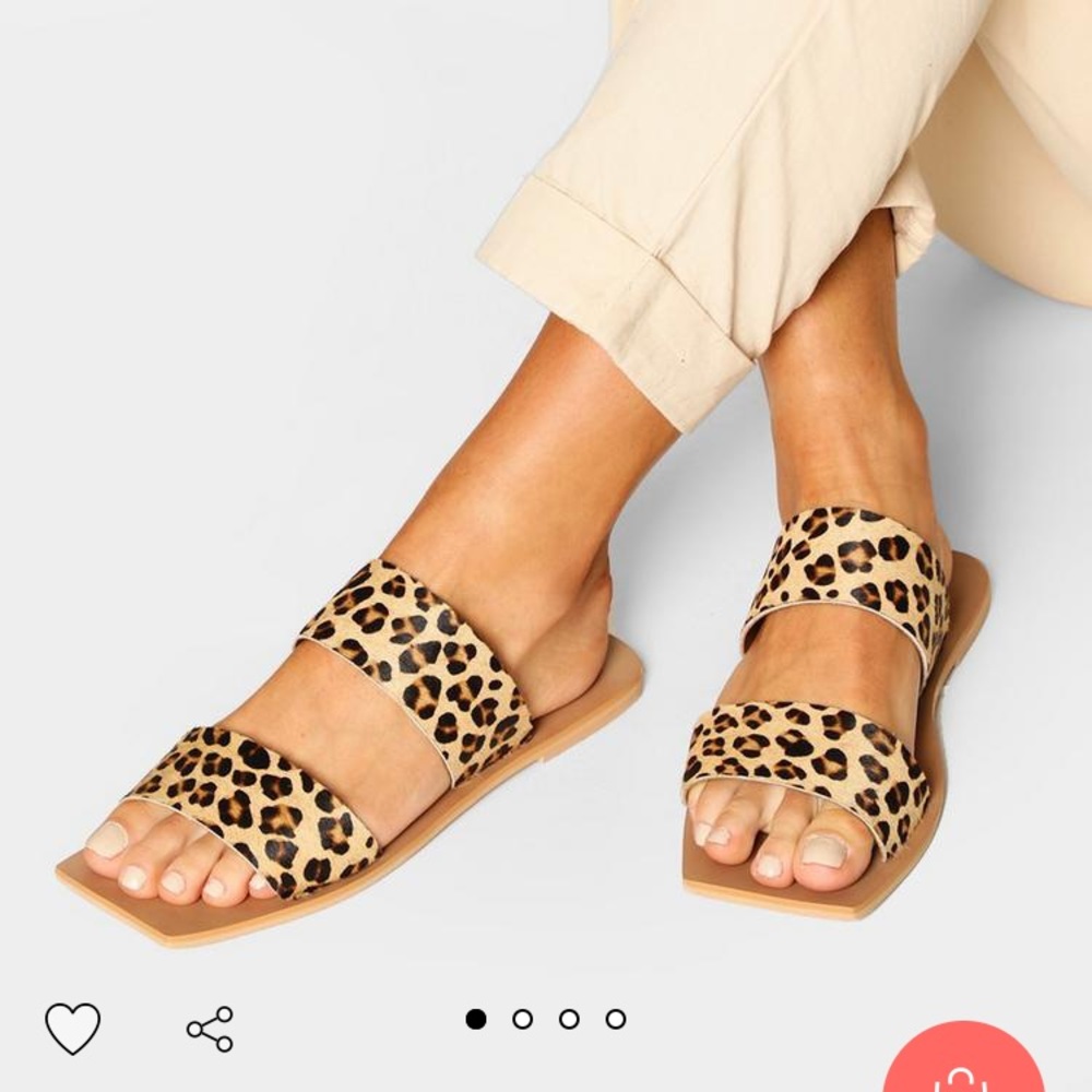 BOOHOO Wide Fit Leopard Double Strap Square Sandal
